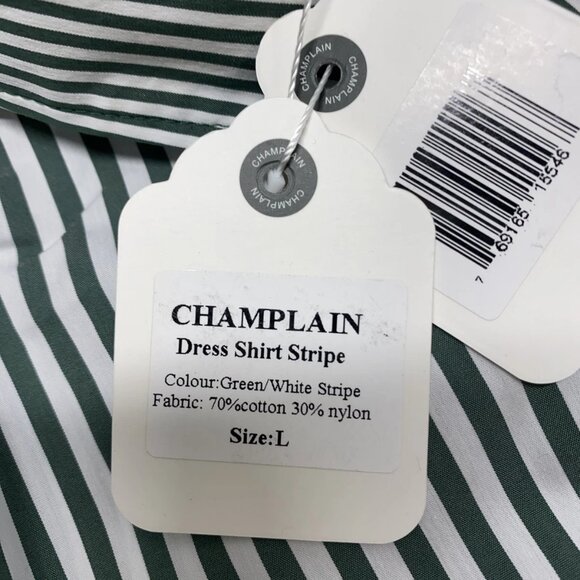 NEW CHAMPLAIN Men’s Long Sleeve Stripe Button-Down Shirt Green/White Size L - Picture 3 of 9